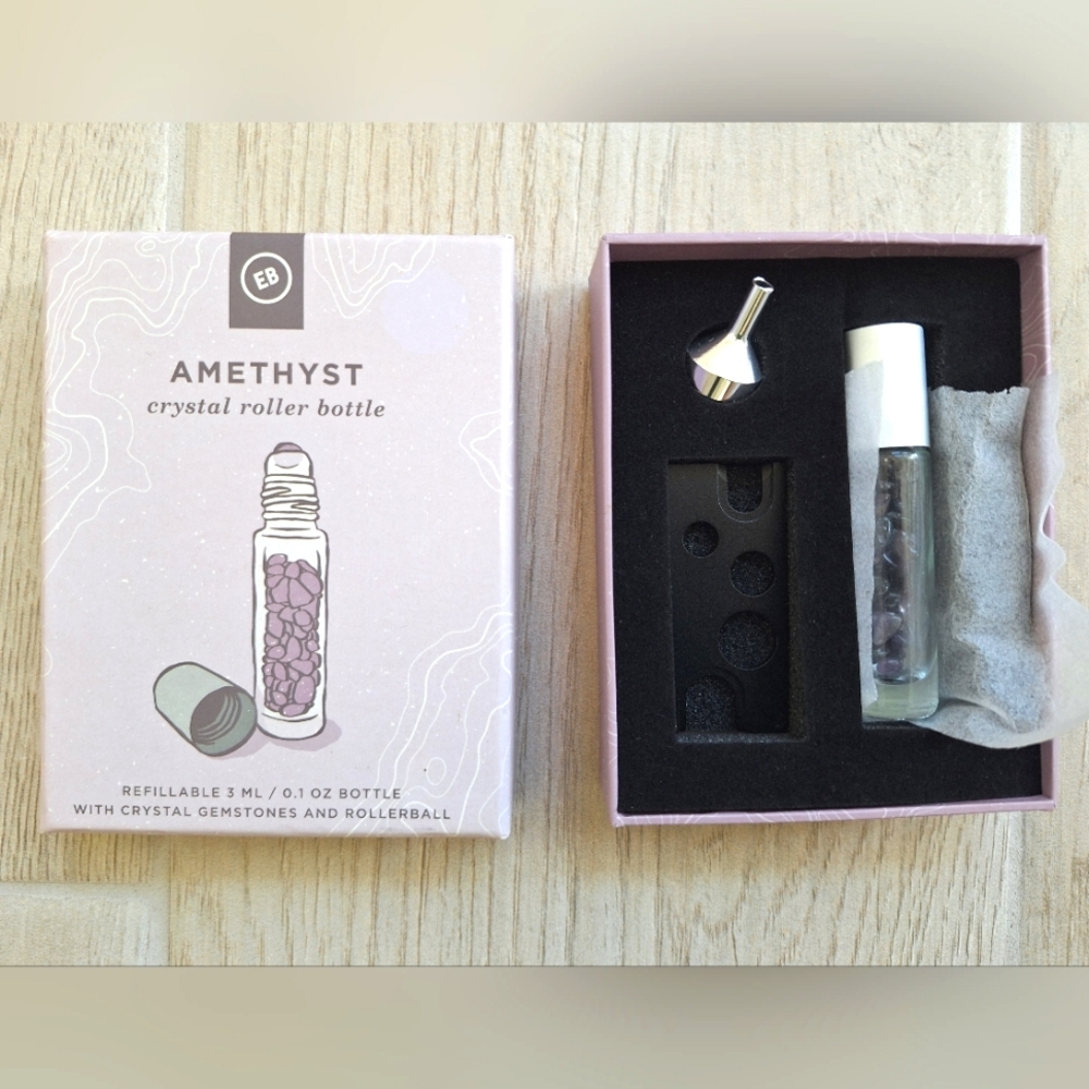Earthbound Trading Amethyst crystal refillable roller bottle with funnel 0.1 oz